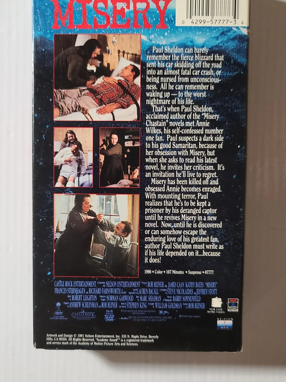 MISERY VHS Movie Tape - Classic Thriller (Black, Blue, Red Cover)